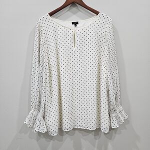 Talbots Womens Polka Dot Blouse Top Plus Size 2X Cream Black Retro Rockabilly